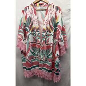 Kimono Cardigan Resort wear Pink Fringe Fits 2 XL To 3 XL Shein Curve Poly